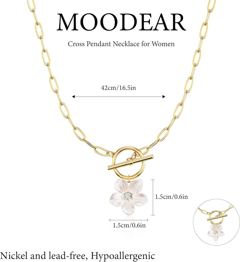 Moodear Cross Necklace for Women Trendy Chunky 14K Gold Plated/Silver Plated Cross Pendant Necklace Toggle Clasp Paperclip Chain Dainty Charm Necklace Fashion Religious Simple Jewelry Christian Gifts for Women - Image 5